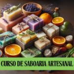 Ilustração do artigo sobre o curso de saboaria artesanal, com elementos naturais que representam o tema e sabonetes feitos artesanalmente.